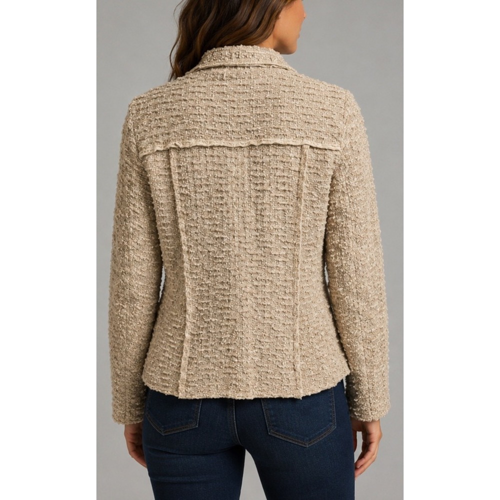 Cabi‎ Women Beige Textured Boucle Blazer Double Breasted Snap Jacket Size M - Picture 2 of 11